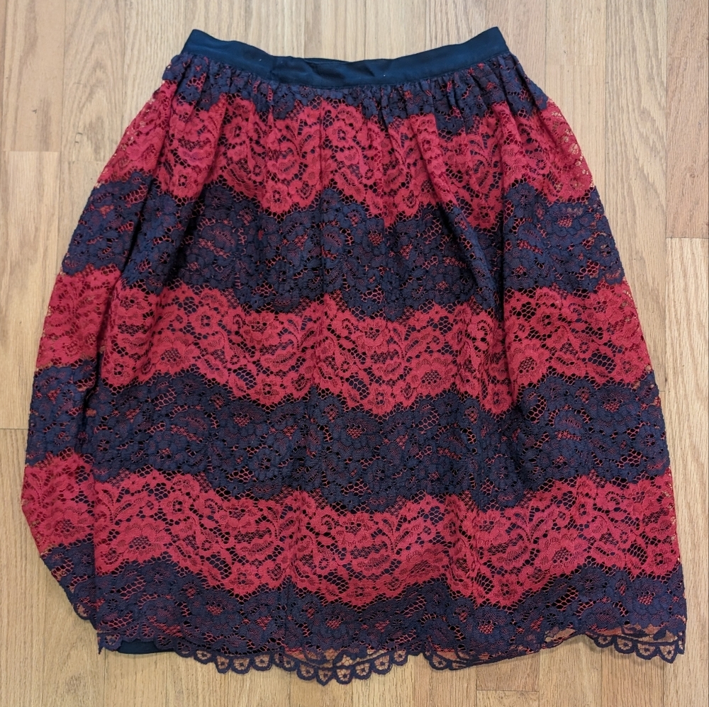 Draper James Red and Black Lace A-Line Skirt